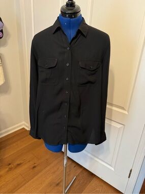 LOFT Black Button-Front Shirt